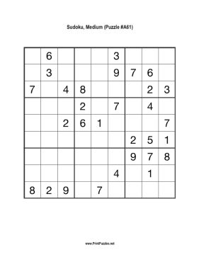 Sudoku - Medium A61 Printable Puzzle