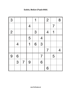 Sudoku - Medium A64 Printable Puzzle