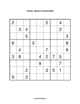 Sudoku - Medium A65 Printable Puzzle