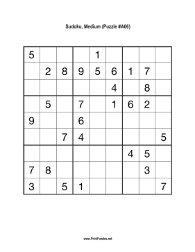 Sudoku - Medium A66 Printable Puzzle