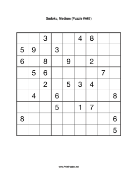 Sudoku - Medium A67 Printable Puzzle