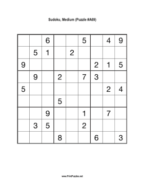 Sudoku - Medium A69 Printable Puzzle
