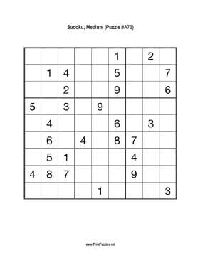 Sudoku - Medium A70 Printable Puzzle