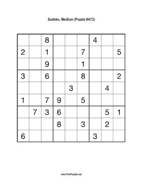 Sudoku - Medium A73 Printable Puzzle