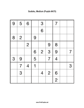 Sudoku - Medium A75 Printable Puzzle