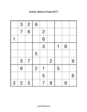 Sudoku - Medium A77 Printable Puzzle