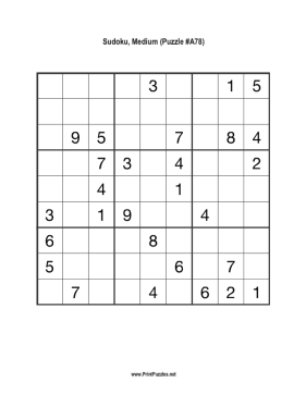 Sudoku - Medium A78 Printable Puzzle