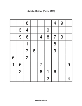 Sudoku - Medium A79 Printable Puzzle