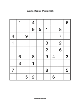 Sudoku - Medium A81 Printable Puzzle