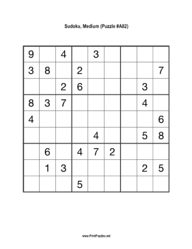 Sudoku - Medium A82 Printable Puzzle