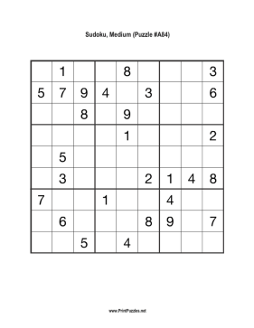 Sudoku - Medium A84 Printable Puzzle