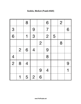 Sudoku - Medium A85 Printable Puzzle