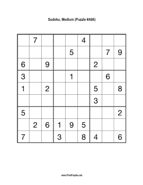 Sudoku - Medium A86 Printable Puzzle