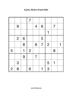 Sudoku - Medium A88 Printable Puzzle