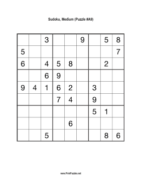 Sudoku - Medium A9 Printable Puzzle