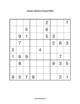 Sudoku - Medium A90 Printable Puzzle