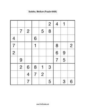 Sudoku - Medium A96 Printable Puzzle