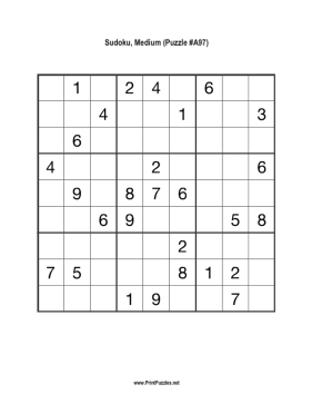 Sudoku - Medium A97 Printable Puzzle