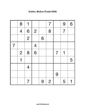 Sudoku - Medium A99 Printable Puzzle
