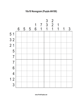 Nonogram - 10x10 - A100 Printable Puzzle