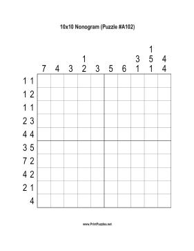 Nonogram - 10x10 - A102 Printable Puzzle