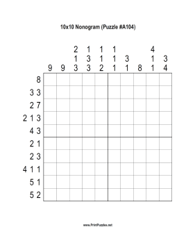 Nonogram - 10x10 - A104 Printable Puzzle