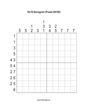 Nonogram - 10x10 - A108 Printable Puzzle