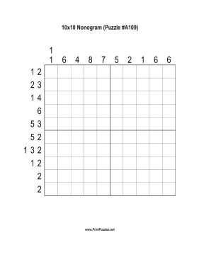 Nonogram - 10x10 - A109 Printable Puzzle