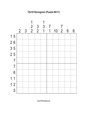 Nonogram - 10x10 - A11 Printable Puzzle