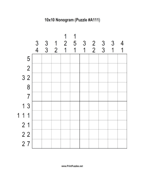 Nonogram - 10x10 - A111 Printable Puzzle