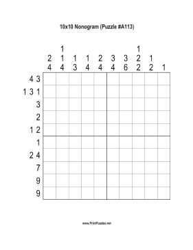 Nonogram - 10x10 - A113 Printable Puzzle