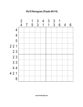 Nonogram - 10x10 - A114 Printable Puzzle