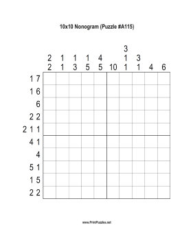 Nonogram - 10x10 - A115 Printable Puzzle
