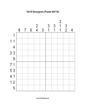 Nonogram - 10x10 - A116 Printable Puzzle