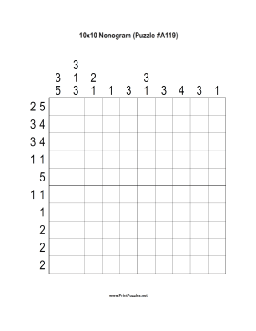 Nonogram - 10x10 - A119 Printable Puzzle
