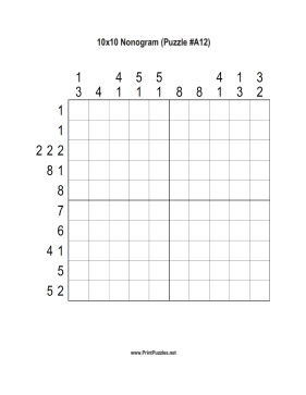 Nonogram - 10x10 - A12 Printable Puzzle