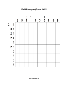 Nonogram - 10x10 - A121 Printable Puzzle