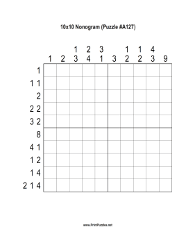 Nonogram - 10x10 - A127 Printable Puzzle