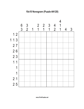 Nonogram - 10x10 - A128 Printable Puzzle