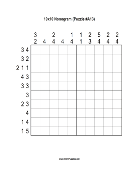 Nonogram - 10x10 - A13 Printable Puzzle