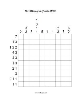 Nonogram - 10x10 - A132 Printable Puzzle