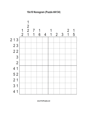 Nonogram - 10x10 - A134 Printable Puzzle