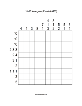 Nonogram - 10x10 - A135 Printable Puzzle