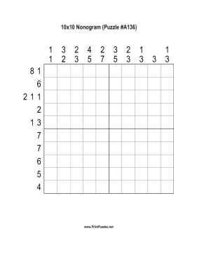 Nonogram - 10x10 - A136 Printable Puzzle