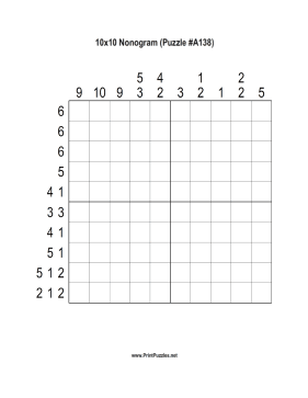 Nonogram - 10x10 - A138 Printable Puzzle