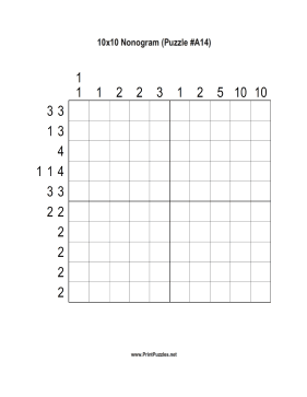 Nonogram - 10x10 - A14 Printable Puzzle