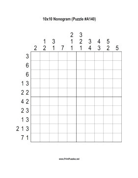 Nonogram - 10x10 - A140 Printable Puzzle