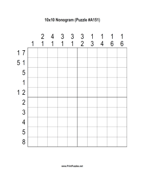 Nonogram - 10x10 - A151 Printable Puzzle