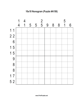 Nonogram - 10x10 - A156 Printable Puzzle