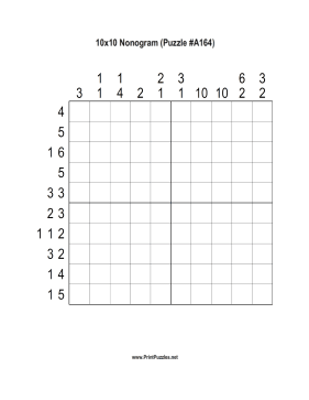 Nonogram - 10x10 - A164 Printable Puzzle